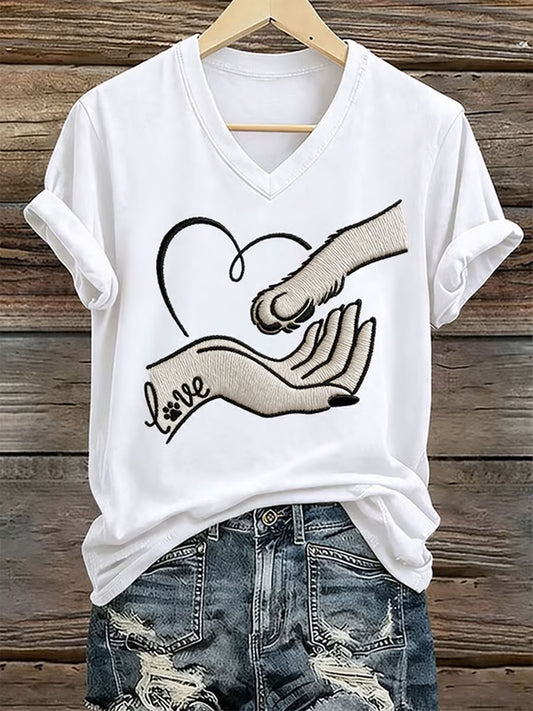 Women's love Dog Print Iron On Short Sleeve T-Shirt
