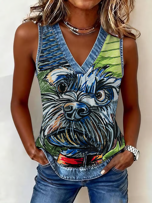 Women's Dog Art  Printed Vest
