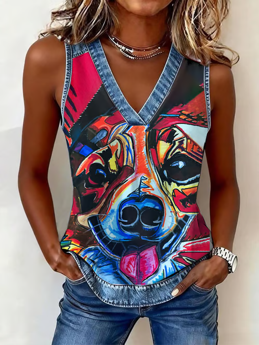 Women's  Dog Art  Printed Vest