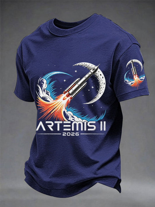 Men's Artemis II 2026 Return To The Moon For All Humanity Print Casual Tee