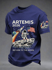 Men's Artemis II 2026 Return To The Moon For All Humanity Print Casual Tee