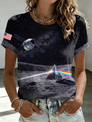 Women's Retro Artemis II See You On The Dark Side Of The Moon Print Short Sleeve T-Shirt