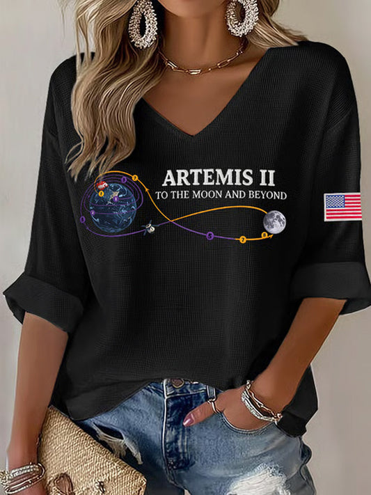 Women's Artemis II 2026 Print Print Waffle V-Neck Top
