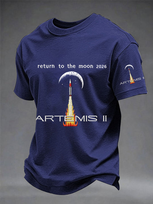 Men's Artemis II 2026 Return To The Moon For All Humanity Print Casual Tee
