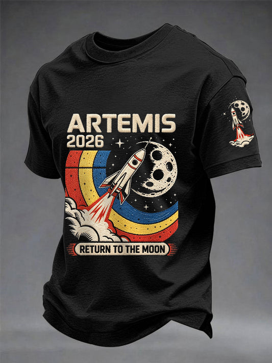 Men's Artemis II 2026 Return To The Moon For All Humanity Print Casual Tee