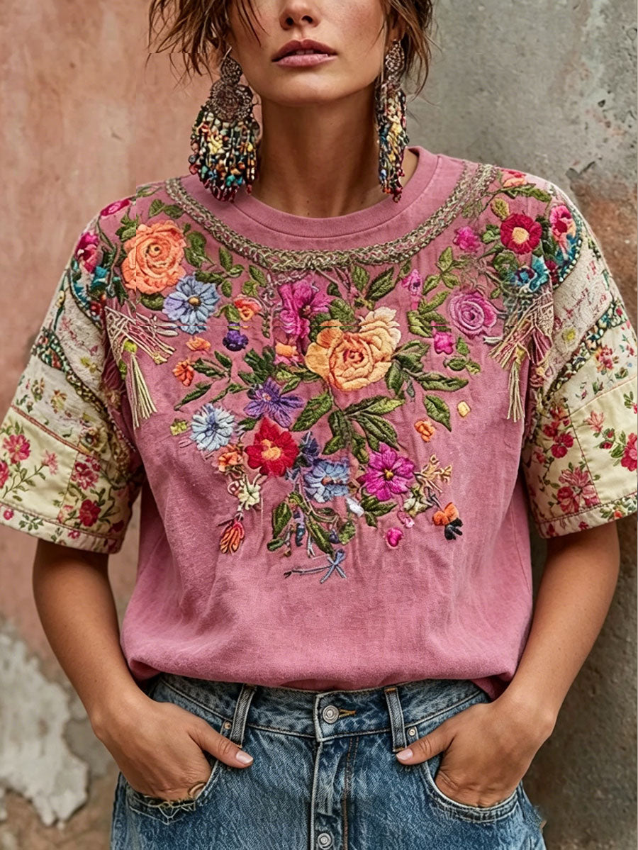 Women's Breast Cancer Awareness Pink Floral Art Printed T-Shirt