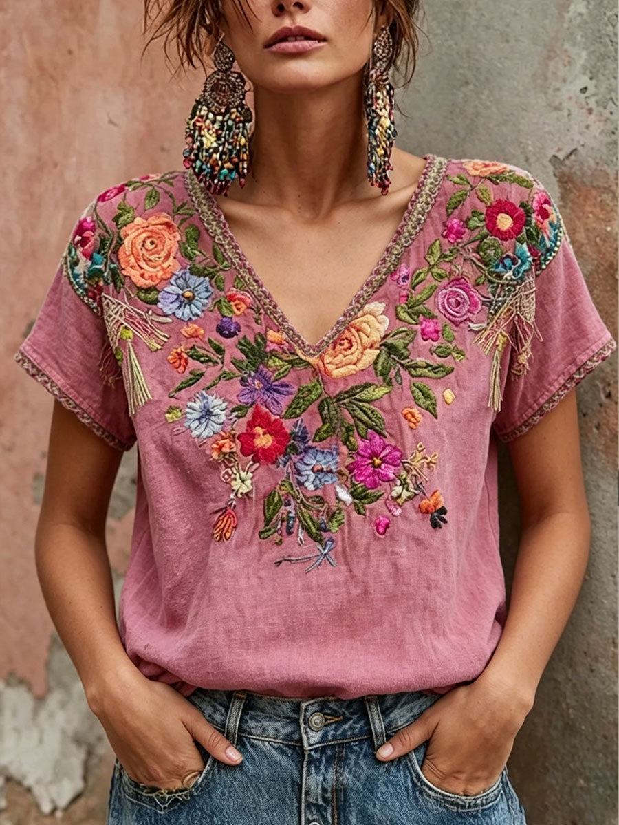 Women's Breast Cancer Awareness Pink Floral Art Printed T-Shirt
