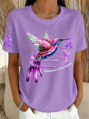 Women's Alzheimer's Awareness Purple Ribbon Waffle Fabric Short-sleeved T-shirt