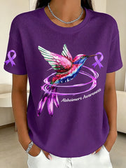 Women's Alzheimer's Awareness Purple Ribbon Waffle Fabric Short-sleeved T-shirt