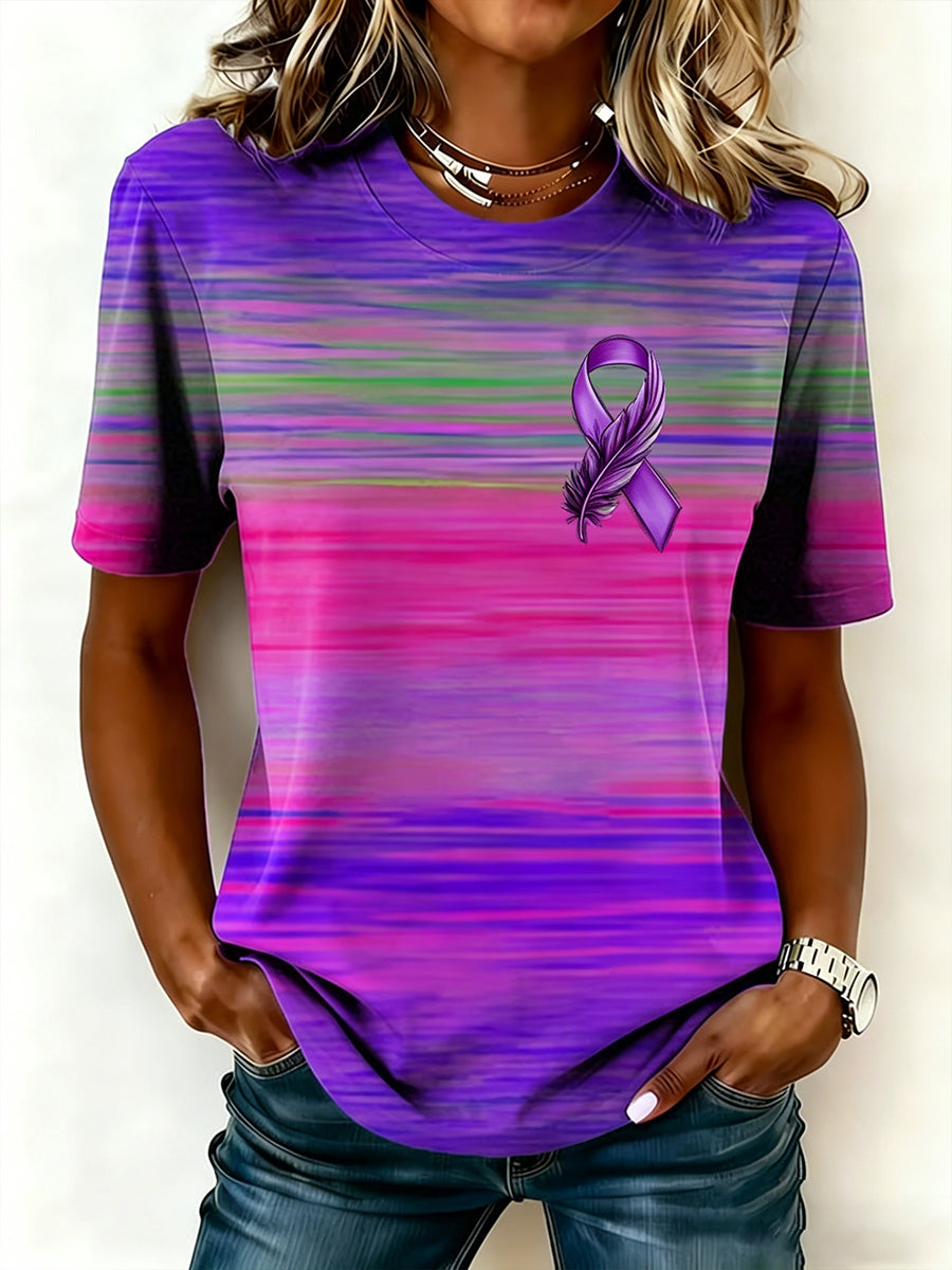 Women's Alzheimer's Awareness Purple Ribbon Short-sleeved T-shirt
