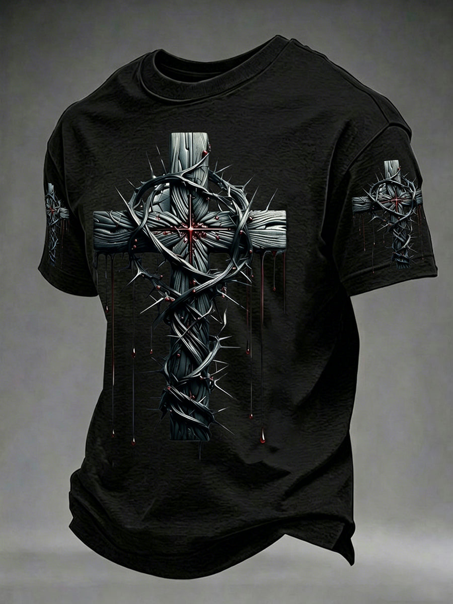 Men's Christian Cross O-neck Short Sleeve T-shirt