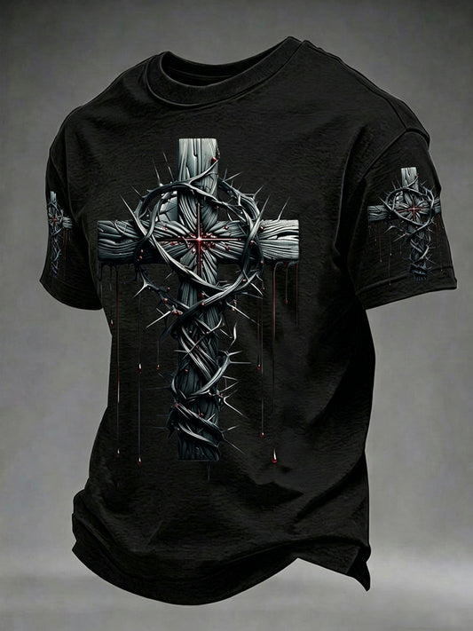 Men's Christian Cross O-neck Short Sleeve T-shirt