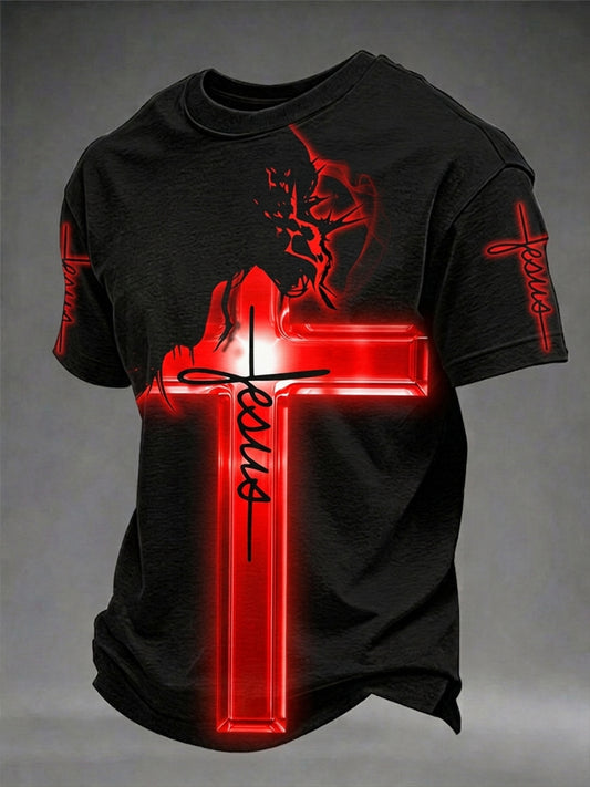 Men's Christian Jesus Cross O-neck Short Sleeve T-shirt