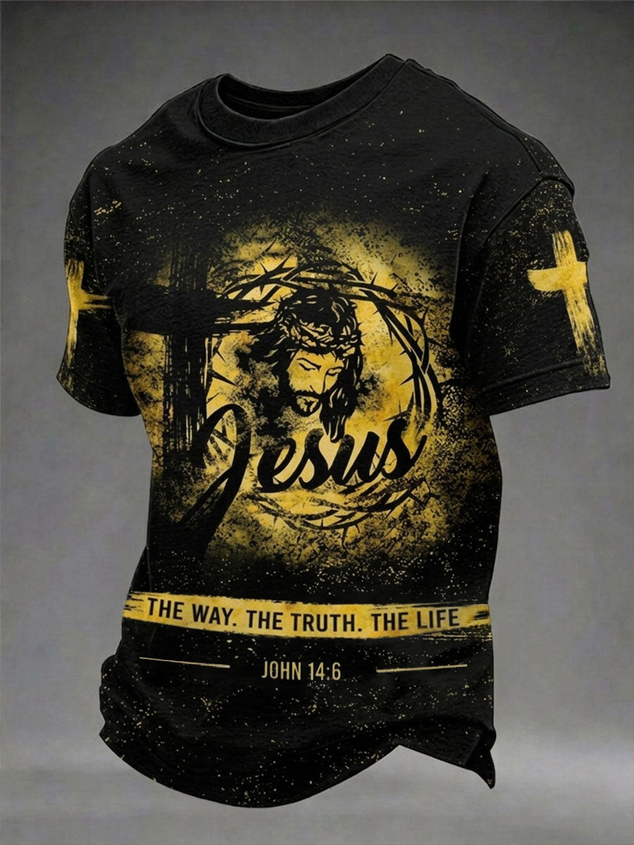 Men's Christian Jesus Cross O-neck Short Sleeve T-shirt