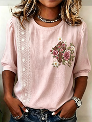 Women's Faith-inspired floral print Mid-length Sleeves V-Neck T-Shirt