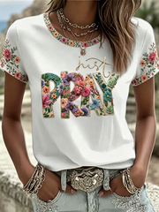 Women's Faith-inspired floral print short-sleeved T-shirt