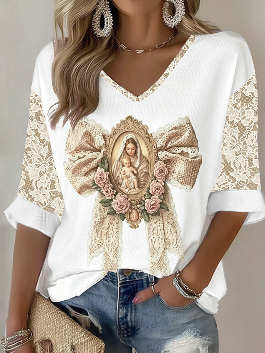 Women's Faith-inspired floral print Waffle T-shirt