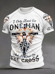Men's 'I only kneel for one man and he died on the cross' waffle knit T-shirts