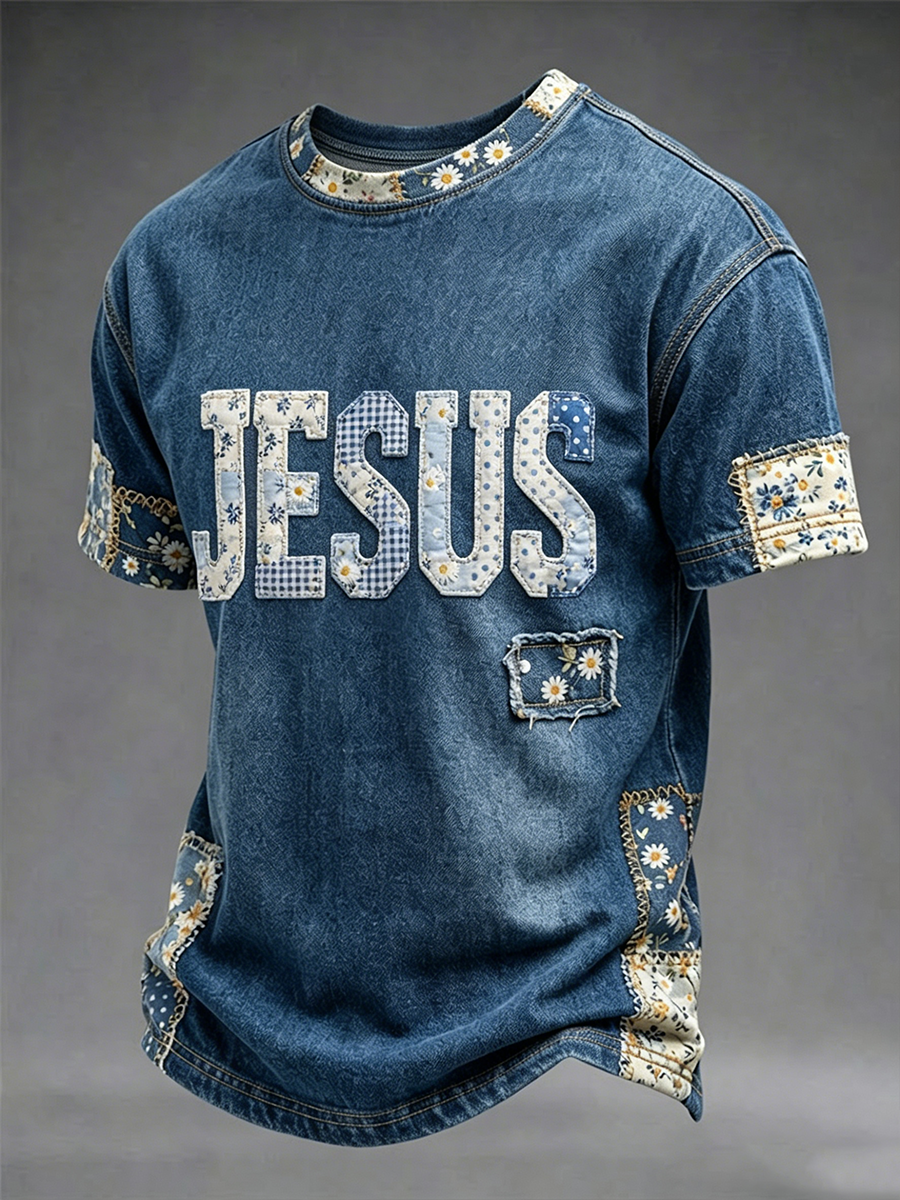 Men's Jesus Flowers Short Sleeves T-shirt