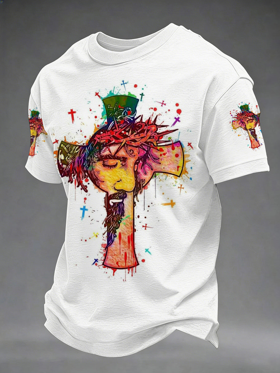 Men's Jesus Cross Print Casual Tee