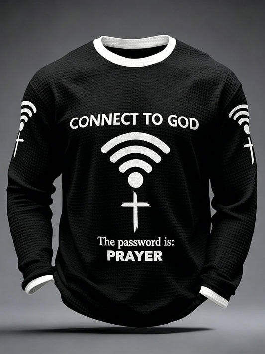Men's "Connect To God,The Password IS Prayer" Print Casual T-Shirt