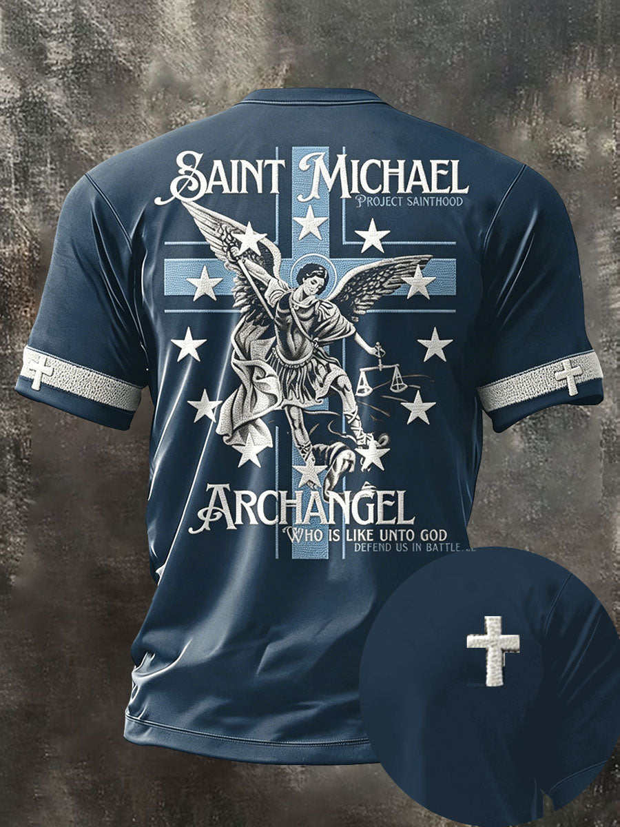 Men's Faith Saint Michael Defend Us In Battle Printed T-shirt