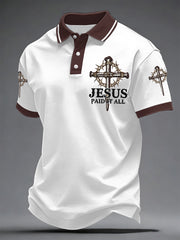 Men's Jesus Paid It All Cross Print Casual Polo