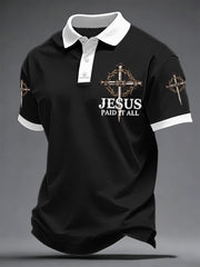 Men's Jesus Paid It All Cross Print Casual Polo