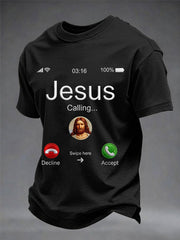 Men's Funny Christian Jesus Calling Print Casual Tee