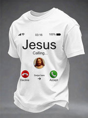 Men's Funny Christian Jesus Calling Print Casual Tee
