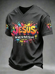 Men's Christian Jesus Cross Short Sleeve V-neck T-shirt