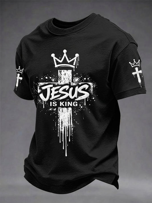 Men's Christian Jesus Is King Cross Short Sleeve T-shirt