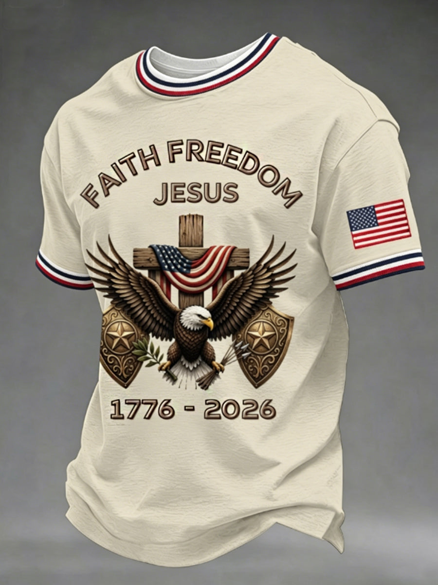 Men's U.S. Independence Day (1776–2026) "Jesus & Faith" Themed Tee