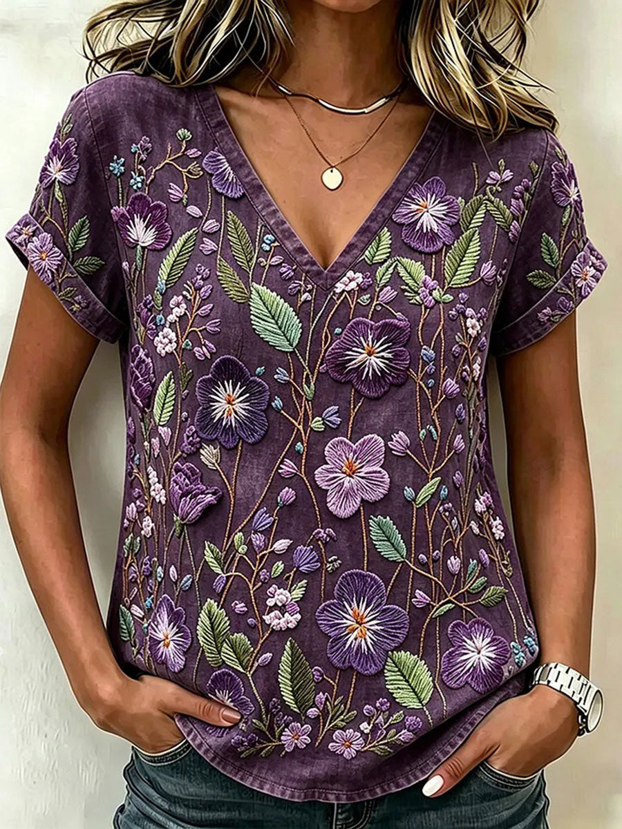 Women's Floral Art Print Casual T-Shirt
