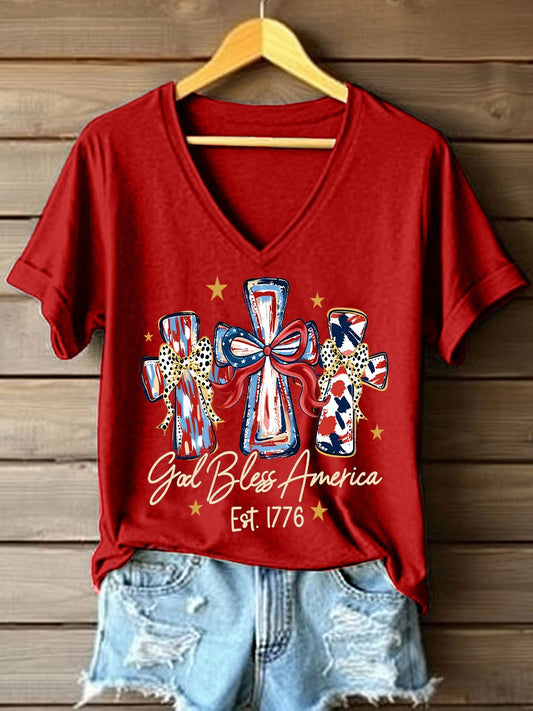 Women's God Bless America V-Neck T-Shirt