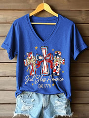 Women's God Bless America V-Neck T-Shirt