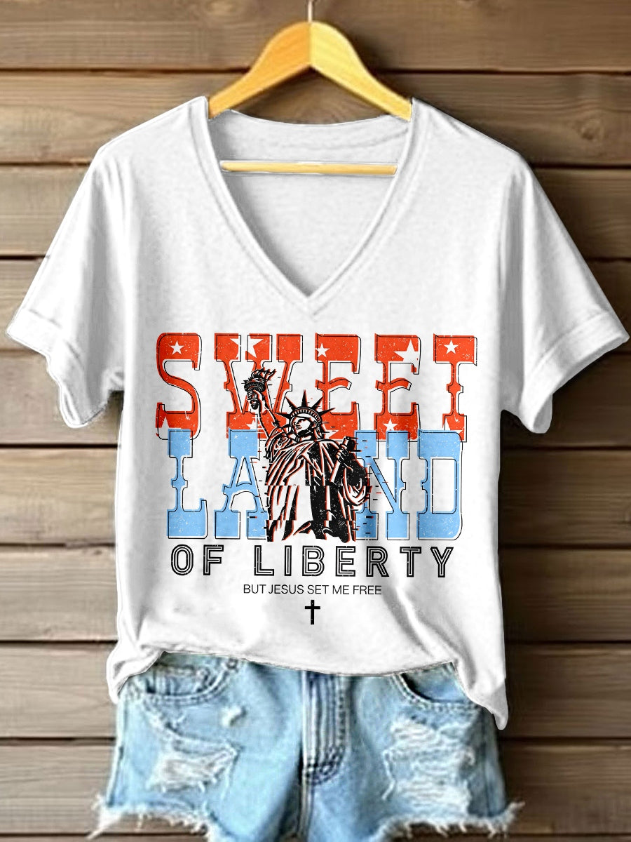Women's Sweet Land Of Liberty V-Neck T-Shirt