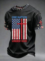 Men's One Nation Under God American Independence Day Retro Print Casual T-shirt