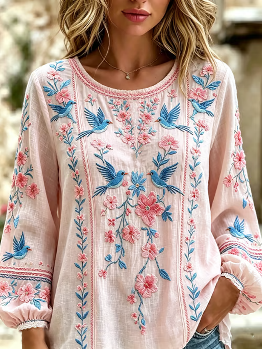 Women's floral print Cotton-Linen Shirt