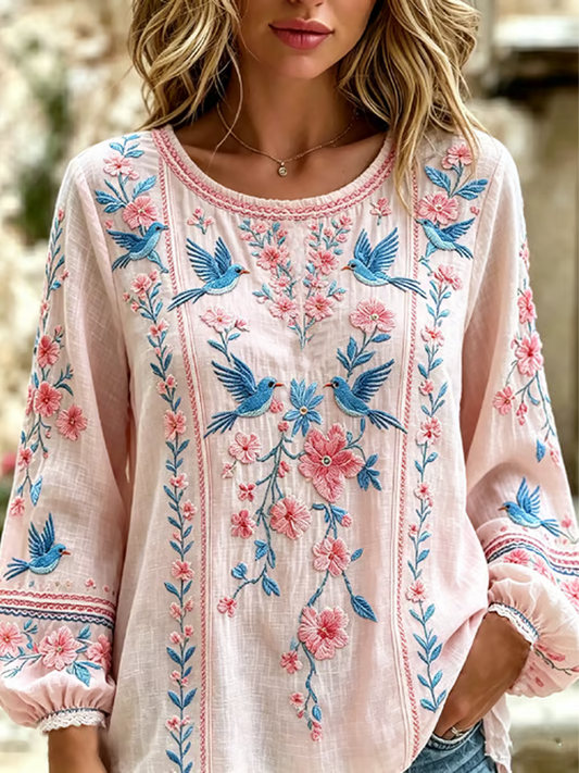 Women's floral print Cotton-Linen Shirt