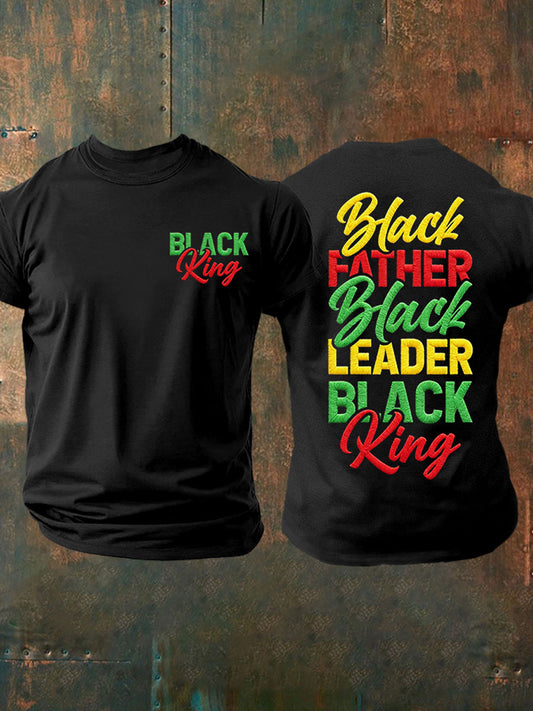 Men's “Black Father Black Leader Black King” Father's Day Fun Casual T-shirt