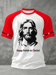 Men's Keep Faith In Christ Print Casual Tee