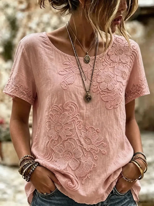 Women's Breast Cancer Pink Flowers Print Casual T-Shirt