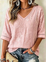 Women's Breast Cancer Pink Flowers Print Casual T-shirt