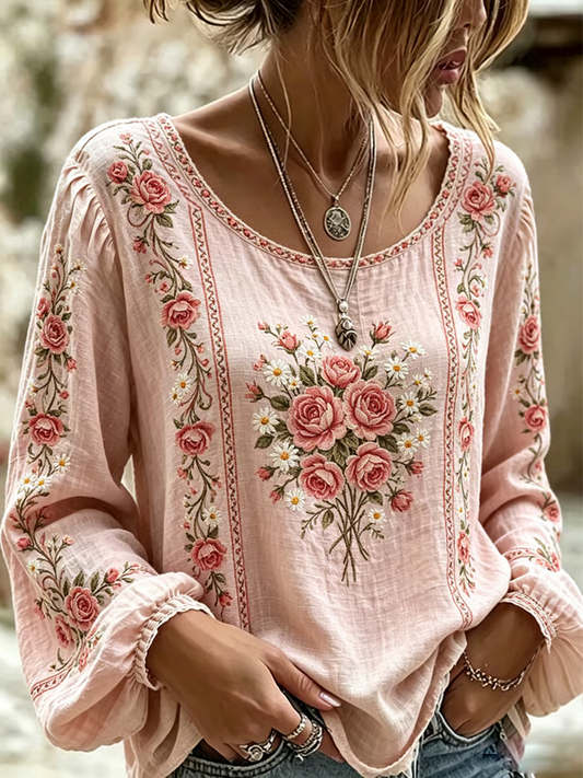 Women's floral print Cotton-Linen Shirt