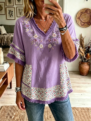 Women's floral print Cotton-Linen Shirt