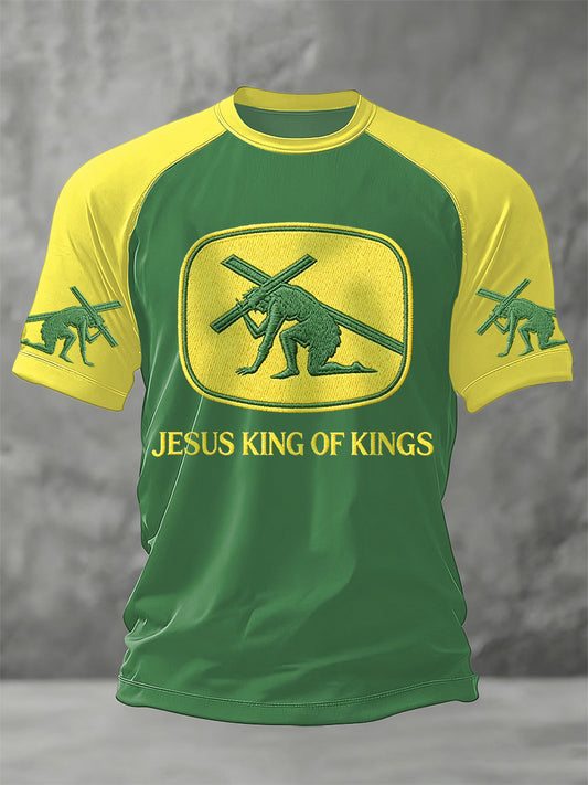 Men's Funny Christian God Jesus King Of Kings Print Casual Tee