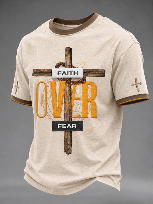 Men's Christian Faith Over Fear Print Casual Tee