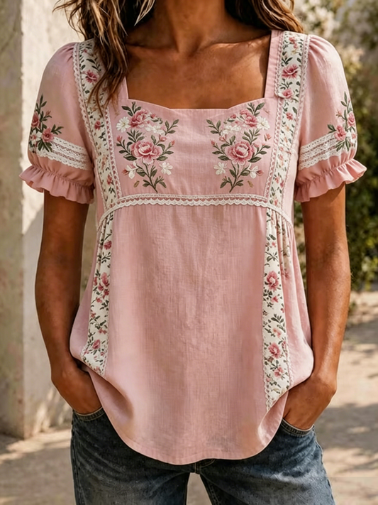 Women's floral print short-sleeved T-shirt