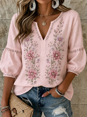 Women's Breast Cancer Pink Flowers Printed Casual Top